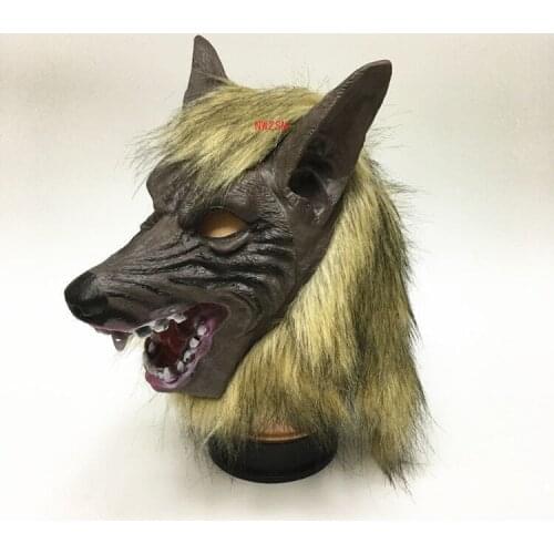 Cosplay Latex Rubber Wolf Head Hair Mask Gloves, Unisex Novelty Animal Full Mask Halloween Role Play Fancy Dress Party Costume