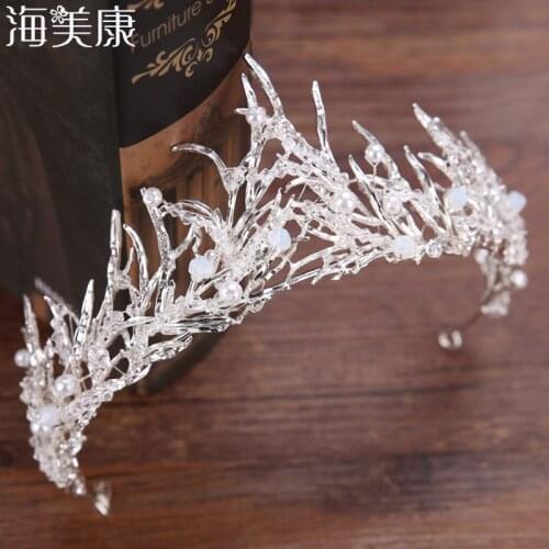 Haimeikang Trendy Flame Crown Tiaras Queen Vintage crystal Crowns Rhinestone Bridal Hair Accessories Bride Headbands