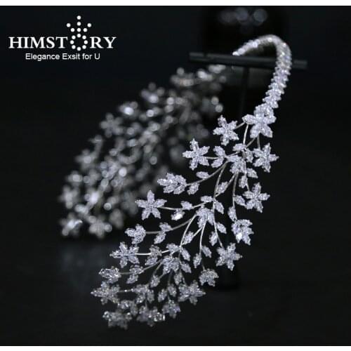 Himstory Wedding Headwear Zirconia Hairband Bridal Hair Accessories Headdress FlowerBridal Jewelry Crown Dinner Party Accessorie