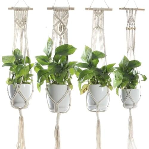 Plant Hanger Macrame Plant Pot Holder Cotton Rope Hanging Planter Basket with 6 inch Wood Stick Home Decoration for Indoor