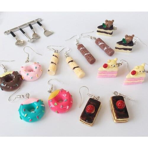 Food Play Donut Cake Series Fashion Creative Ins Trend Dangle Earrings For Women Girls Harajuku Cute Simple Jewelry