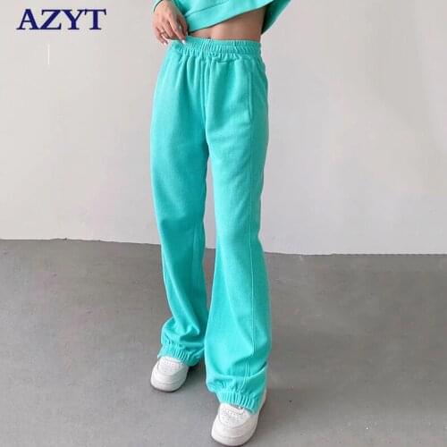 AZYT 2021 High Quality Solid Sweatpants For Women Autumn High Waist Loose Harem Pants Female Zipper Casual Jogger Trousers