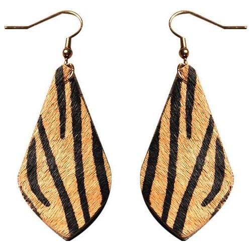ZWPON Cheetah Teardrop Earrings for Women Genuine Leather Zebra Print Water Drop Earrings Jewelry Wholesale