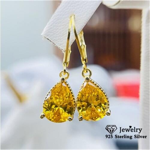 S925 Womens Silver Dangle Earrings Water Drop Yellow Stone Cubic Zirconia Wedding Fine Jewelry Drop Earrings Accessories CCE624