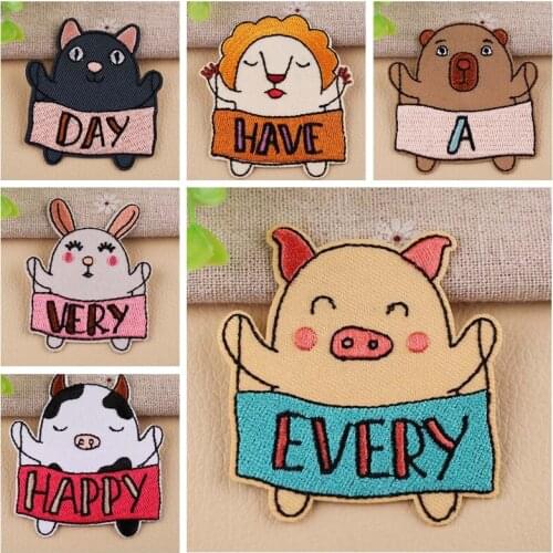 1PCS Exquisite wholesale Cartoon animals happy every day Cow cat Patches for children Clothes Bags Garment Accessories Appliques