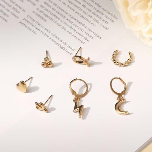 2021 Vintage Moon Lightning Cartilage Stud Earring Fashion Fish Cactus Piercing Hoop Earrings For Women Asymmetrical Jewelry