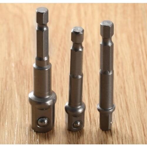 3pcs/set Hammer Drill Socket Adapter 1/4"Hex Shank To 1/4" 3/8" 1/2" Socket Driver Set Drive Drill Bits Extension Bar Power Tool