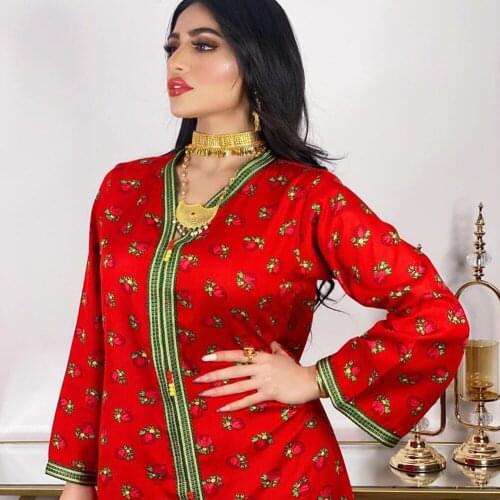 AB016 Red Djellaba Woman Leisure Maxi Dresses Female Turkey Robe Clothes 2021 Long Flared Sleeve Plus Size Ramadan Islam Muslim