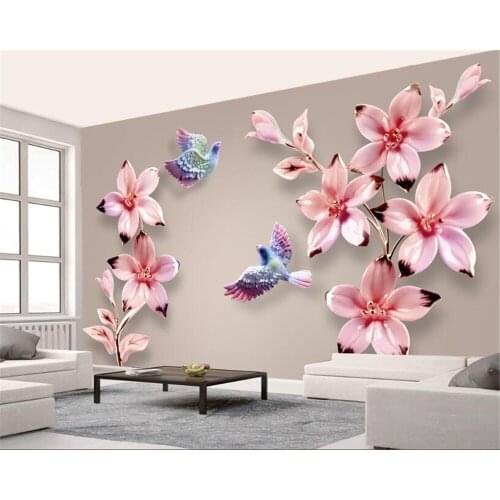 Beibehang Custom wallpaper murals modern personality embossed flowers and birds stereoscopic background wall 3d wallpaper