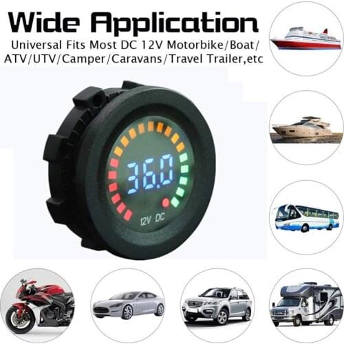 5V-26V Mini Car Motorcycle Boat Round LED Panel Waterproof Digital Voltmeter