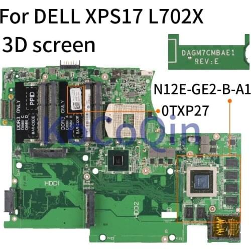 For DELL XPS 17R L702X 3D GT555M Laptop Motherboard CN-0TXP27 0TXP27 DAGM7CMBAE1 Notebook Mainboard N12E-GE2-B-A1 3GB HM67