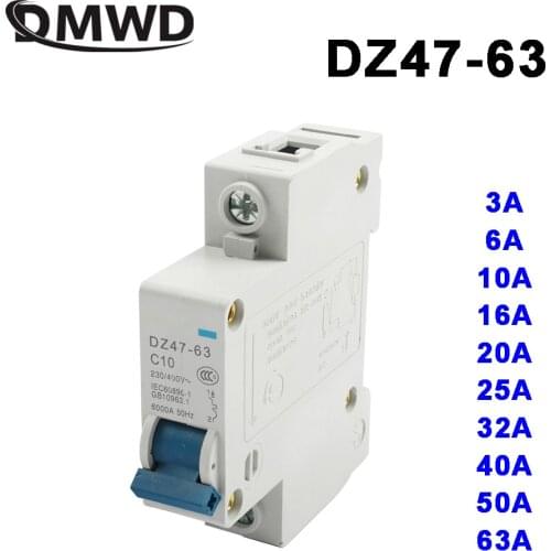 DMWD DZ47-63 3A 6A 10A 16A 20A 25A 32A 40A 63A 1P AC 230V Or 400V Mini Circuit Breaker MCB Cutout Switch Breaker Switch Chopper