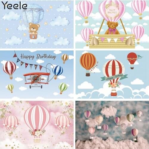 Yeele Photocall Baby Shower Birthday Backdrop Party Decor Hot Air Balloon Flowers Background Photography For Photo Studio Props