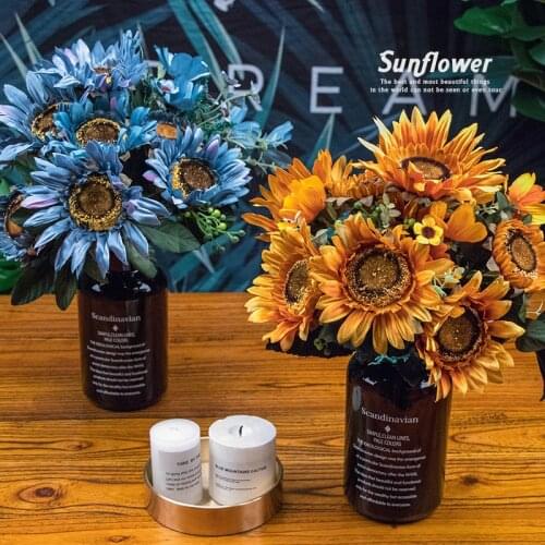 Autumn Artificial Flowers Yellow Sunflower Silk Artificial Flowers Bouquet For Home Decoration Office Party Garden Decor
