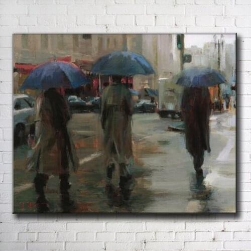 Impression figures rain street landscape canvas printings oil painting printed on canvas home wall art decoration picture