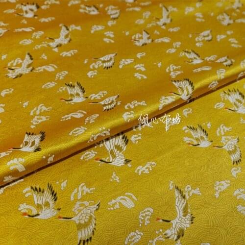 Chinese Classics Brocade jacquard Satin Red-crowned crane gold silk fabric Satin de soie Satén шелк hanfu cloth DIY patchworkbag