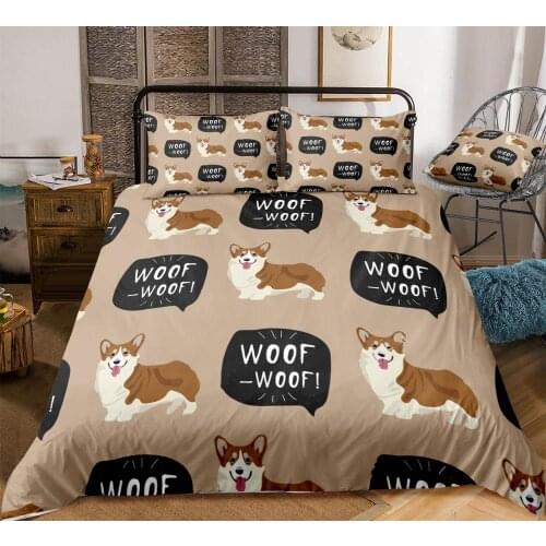 Cute Dog Duvet Cover Set Welsh Corgi Pembroke Bedding Kids Boys Girls Cartoon Pet Quilt Cover Set Dropship Queen Bed Animal