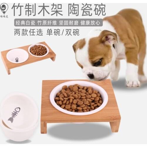 Cat Dog Feeders Bowls Bamboo Tableware Ceramic Pet Food Water Bowl High Grade Anti Skid Pet Supplies Cat Bowl Pet Accessories