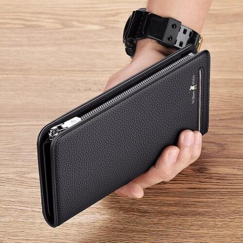 Genuine leather Mens wallet anti-theft brush anti degaussing multi-functional ultra thin wallet card bag for men