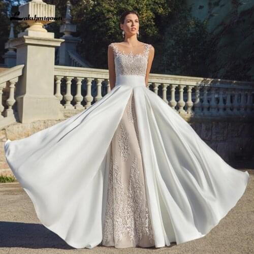 Lakshmigown Lace Mermaid Wedding Dress with Detachable Train Appliques vestido de novia 2021 Di Nozze Suknia Slubna Trouwjurk