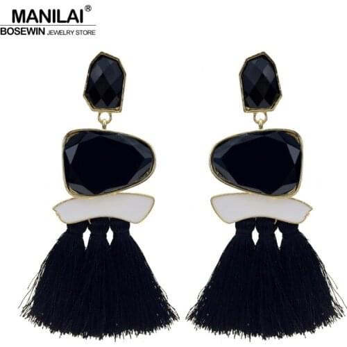 MANILAI Fashion Jewelry Women Statement Earrings Geometric Acrylic Fringed Dangling Earrings Long Tassel Drop Dangle Earrings