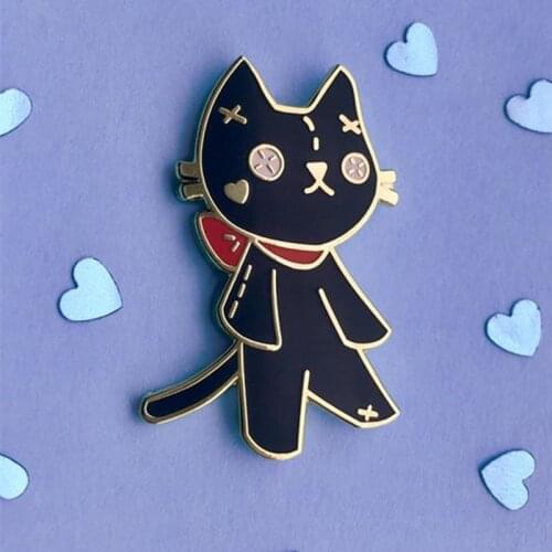 Cartoon Doll Cat Black Kitty Enamel Brooch Pin Backpack Hat Bag Collar Lapel Pins Badges Women Mens Fashion Jewelry Gifts