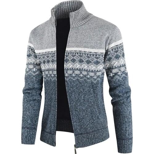 2020 New Color Matching Mens Cardigan Casual Stand Collar Zipper Warm Sweater Men Winter Fashion Loose Mens Sweater