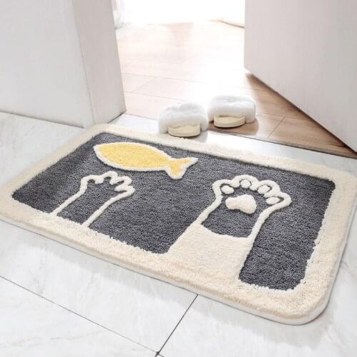 Japanese-Style Non-Slip Mats Cute Cartoon Cat Paw Carpet Rectangle Floor Rugs Absorption Quick-Drying Thick Foot Pads For Bathro
