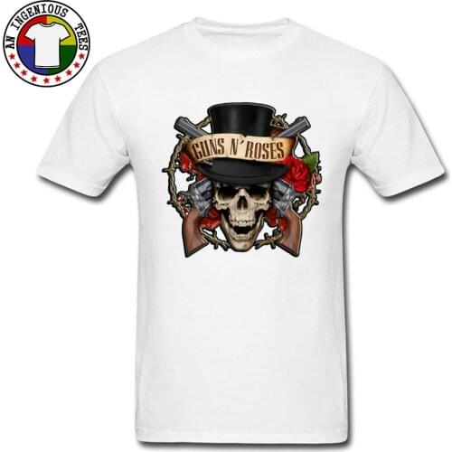 Gothic Style Brand New Tops T-Shirt Geek Guns And Rose Skull Metal Band Geek Print Tshirt On Sale Best Team Clothes Men
