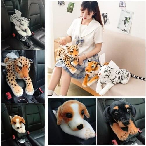 New Realistic Animals Plush Tissue Boxes Home Paper Cover Decoration Beagle /Tiger Napkin Holder Car Pouch Box Unisex