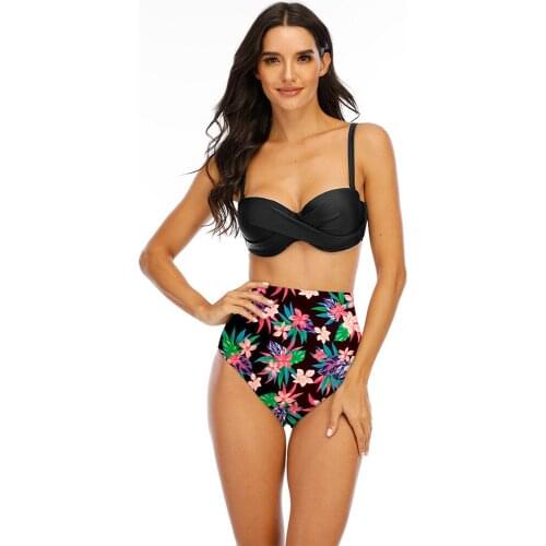 New Floral High Waist Swimsuit Bikini Cover Belly Stretch Breathable Split Body Womens Swimwear SW224