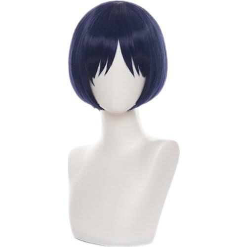 Genshin Impact Cosplay Scaramouche wig Dark Blue Short Heat Resistant Synthetic Hair Peluca Anime Halloween Role Play Wigs