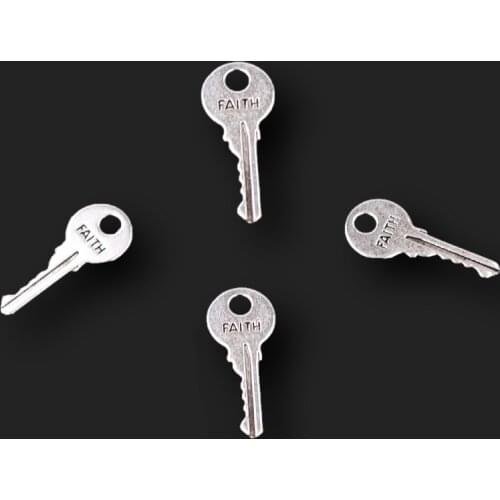 40pcs Silver Plated Faith Tags Key Pendants Retro Earring Bracelet Metal Accessories DIY Charms For Jewelry Crafts Making A2446