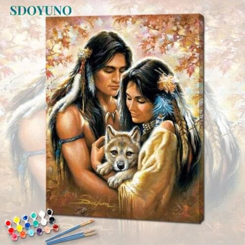 SDOYUNO Oil Painting By Numbers For Adults Frameless Figure 60x75cm DIY Paint By Numbers On Canvas Indian Home Decor