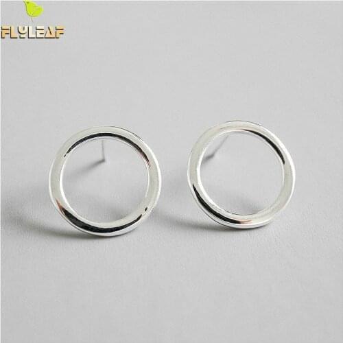 Flyleaf 925 Sterling Silver Earrings For Women Hollow Round Stud Earrings Femme Simple Fashion Fine Jewelry Party Student Gift