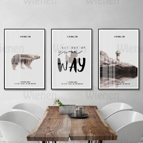 Nordic Home Decor Forest Bear Silhouette Canvas Painting Lighthouse Minimalist Nature Quote Posters and Prints Living Room Mural