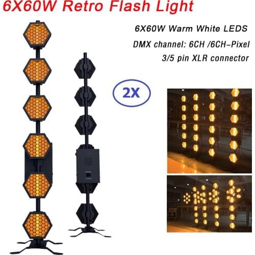 2Pcs Dj Equipment LED Retro Flash Light 6X60W Warm White LED Stage Light DMX Controller Disco Lights Lumiere Dj Effet Led Light
