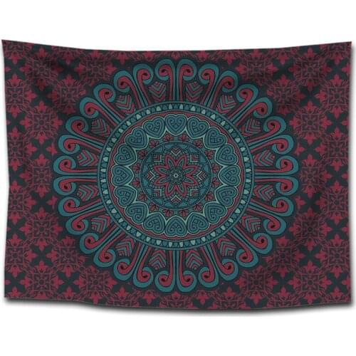 Dark Red Mandala Flower Indian Bohemia Tapestry for Livingroom Photography Wall Decor