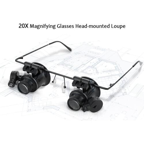 20X Magnifying Glasses Head Loupe with LED Light Head-mounted Magnifier Binocular Loupe for Hands-free Repairing Clock Watch