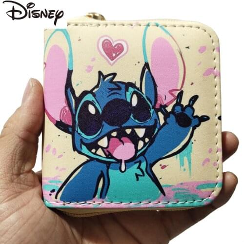 Ladies Wallet Cute Cartoon Student Multi-function Multi-Style Student Mini Coin Purse 2021 New Disney Stitch PU Short Zipper