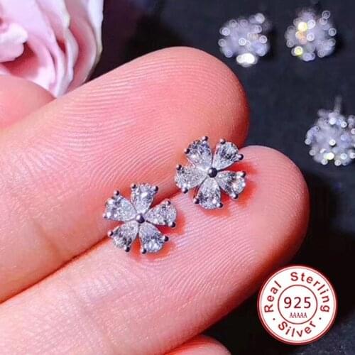 Flower Design Authentic 925 sterling silver Dazzling Daisy Stud Earrings With Clear CZ women wedding Plata Jewelry
