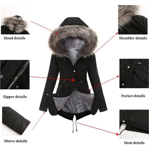 Winter Big Fur Collar Thicken Cotton Clothing Women Casual Long Hooded Invierno Warm Plus Velvet Outwear Female Cotton Coat Q79