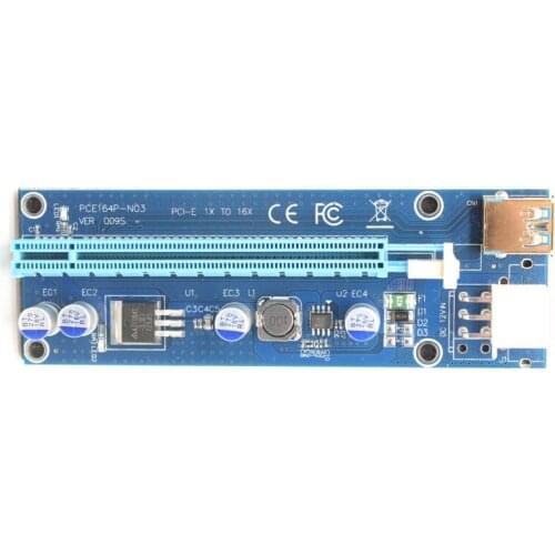 009S PCIE RISER 6PIN 16X for BTC mining with 2 LEDs Express Card Sata Power Cable and 60cm Gold USB 3.0 Quality Cable NEW