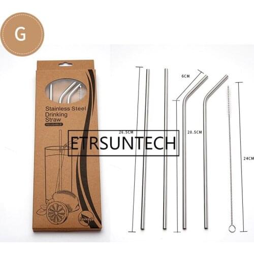 100sets Reusable Drinking Straw Eco-Friendly Stainless Steel Metal Straight/Bend Straw with Cleaner Brush Bar Accesaries