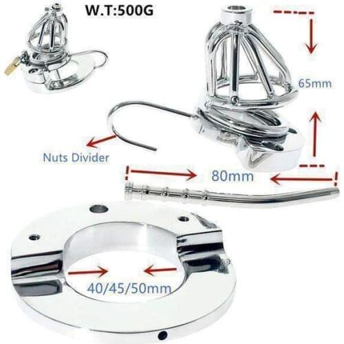 2-IN-1 BALL STRETCHER COCK CAGE WITH CATHETER COCK ring short cock Cage metal Chastity Belt chastity device for men BDSM Fetish