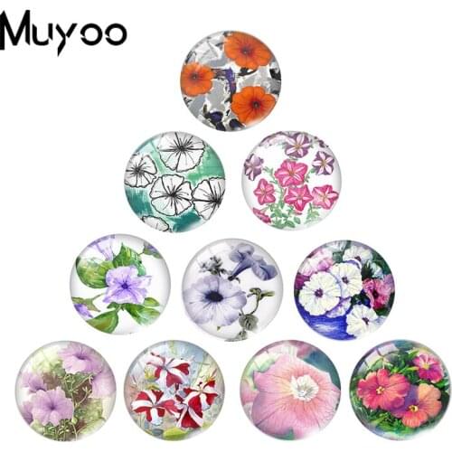 2020 New Petunia Flores Glass Dome Cabochon Petunias Floral Abstract Painting Round Photo Jewelry DIY Handmade