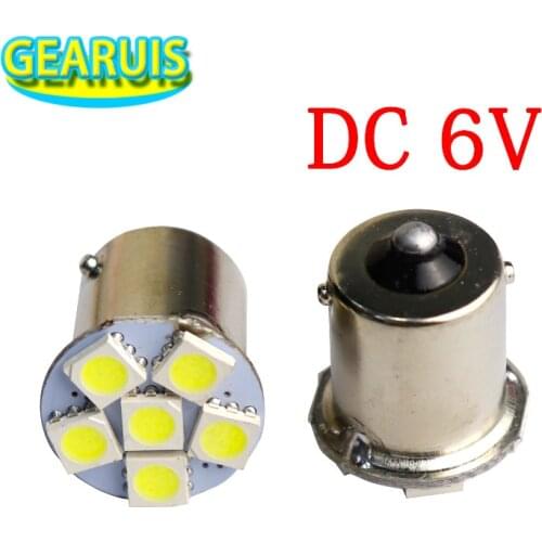 50PCS DC 6.3V 1156 LED BA15S 6 smd 5050 p21w 0.6W Indicator Signal Light Bulb white blue red green yellow warm white for 6V DC