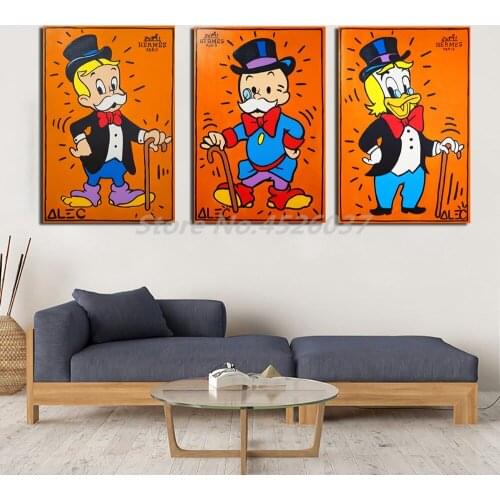 Alec Monopolies Graffiti Poster Paintings On Canvas Modern Art Decorative Wall Cartoon Picture Home Decoration