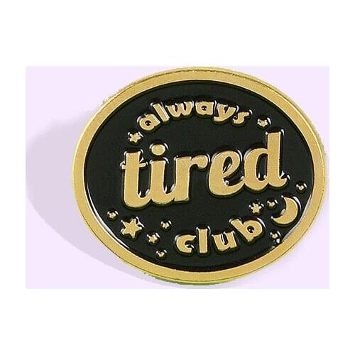 Round Tired Text Star Enamel Pin Black Glod Brooch Bag Clothes Lapel Pin Sasha Away Badge Cartoon Jewelry Gift For People