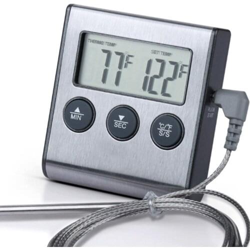 Digital BBQ Meat Food Cooking Stainless Steel Thermometer & Kitchen Timer 2 In 1 Loud Audible Alarm 32 482 switch